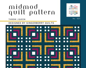 MidMod Log Cabin Quilt Pattern, Easy Beginner Design (PDF Download)