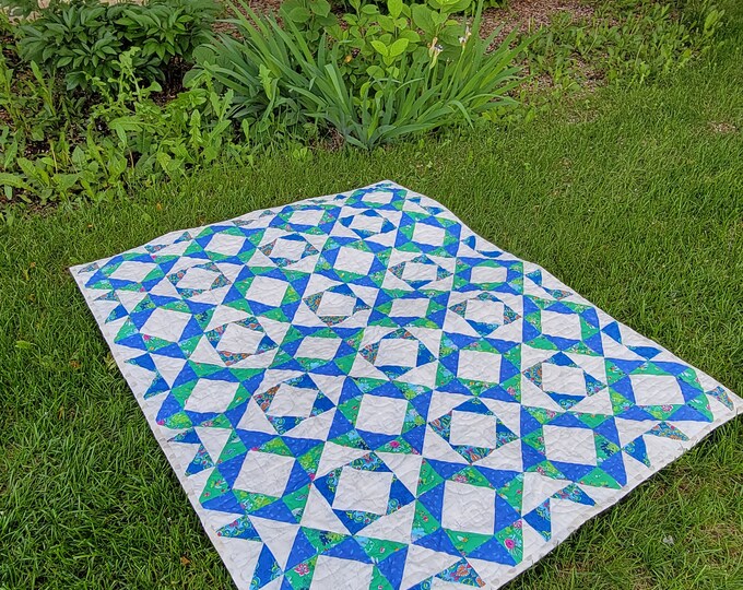 Blue and Green Lap Quilt, Blue and Green Couch Throw, Lap Size Modern Quilt Etsy