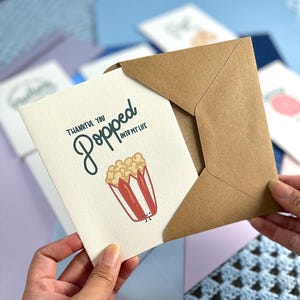 Popcorn Pun Cute Greeting Card | Blank Greeting Card for your Personalized Message! Thank you card | Love Card | Bestie Card | Valentine