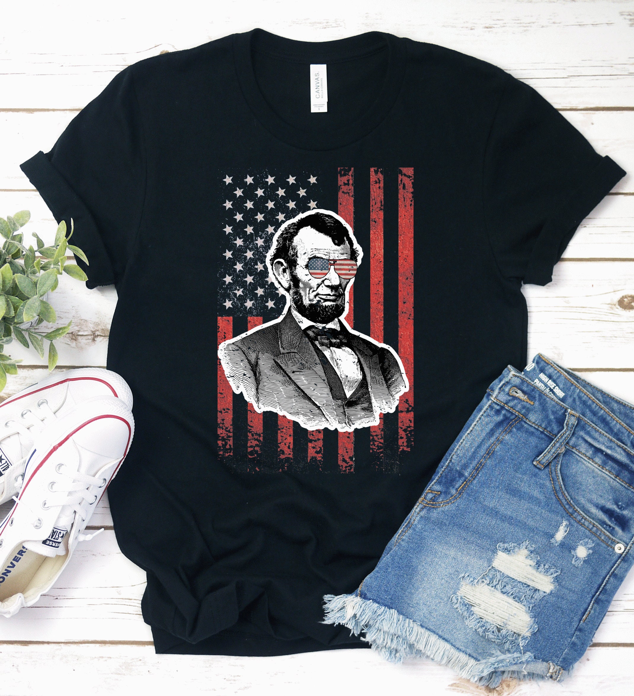 Chemise Abraham Lincoln USA Président - T-shirt Patriotique 4th Of July - Neuf Avec étiquettes