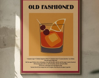 Old Fashioned Cocktail Recipe Print • Bar Cart Decor (Digital Download)