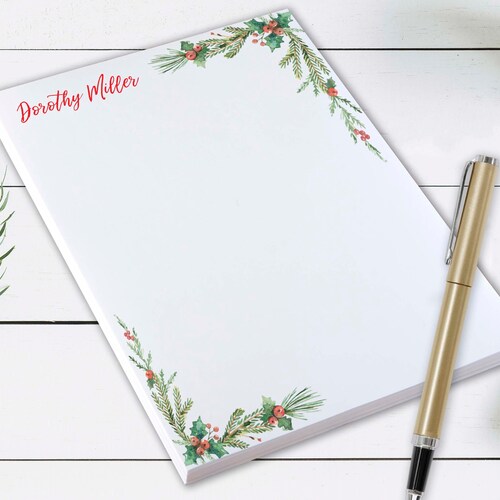 Christmas Holly Themed Notepads Notes Personalized Etsy