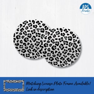 May include: Two round gray and black leopard print coasters. Matching license plate frame available! Link in description.
