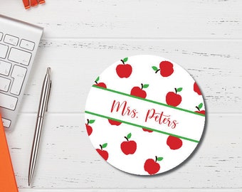 Custom Teacher Apple Mousepad | Unique Desk Mousepad | Circle Or Rectangle | Free Shipping