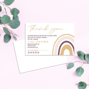 Custom Rainbow Thank You Card | Pink | Personalized | Packaging Supplies | Small Business Owner | Physical Item | Minimal | Shipping