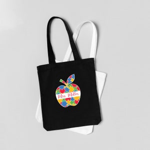 Personalized Autism Awareness Teacher Tote Bag, Canvas Bag, Teacher Gift, End Of Year, BG408