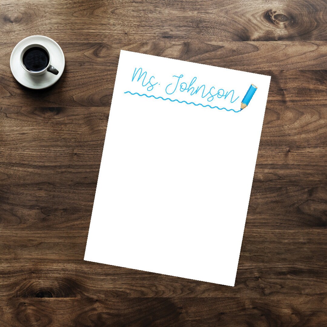 Personalized Teacher Notepad: Blue Pencil Stationery, Custom Notes - Etsy