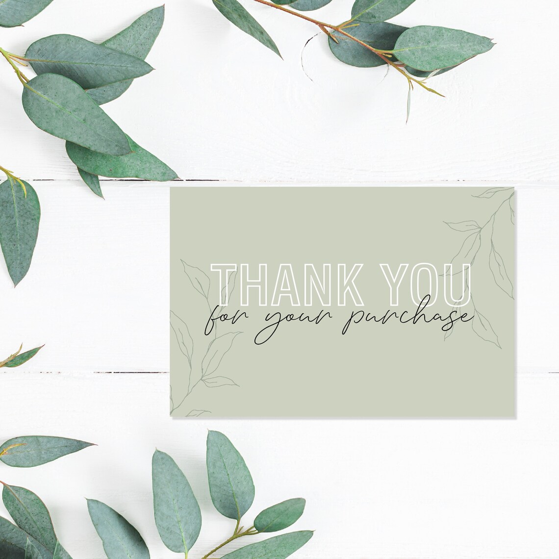 Thank You Card Sage Green Floral Design Packaging Supplies | Etsy