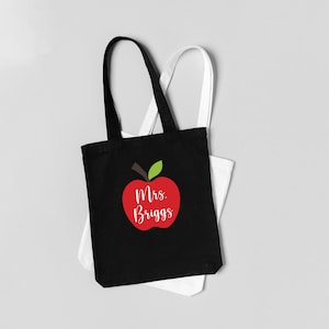 Personalized Apple Teacher Tote Bag, Canvas Bag, Teacher Gift, End Of Year, BG408