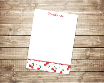 Cherries Personalized Notepad, Custom Writing Pad, Teacher Gift