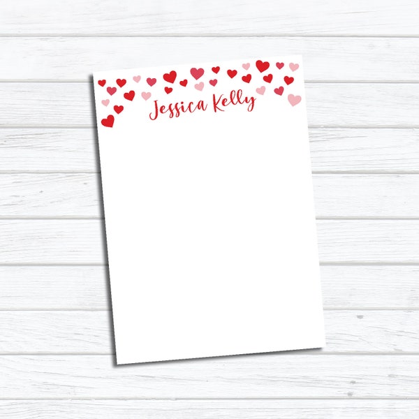 Hearts Valentine's Day Personalized Notepad, From The Desk Of Personalized Stationary, Custom Writing Pad, Gift Ships in 1 Business Day