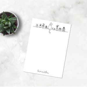 Cat & Plants Line Art Notepads,  Notes, Personalized Stationary, Custom Writing Pad, Gift