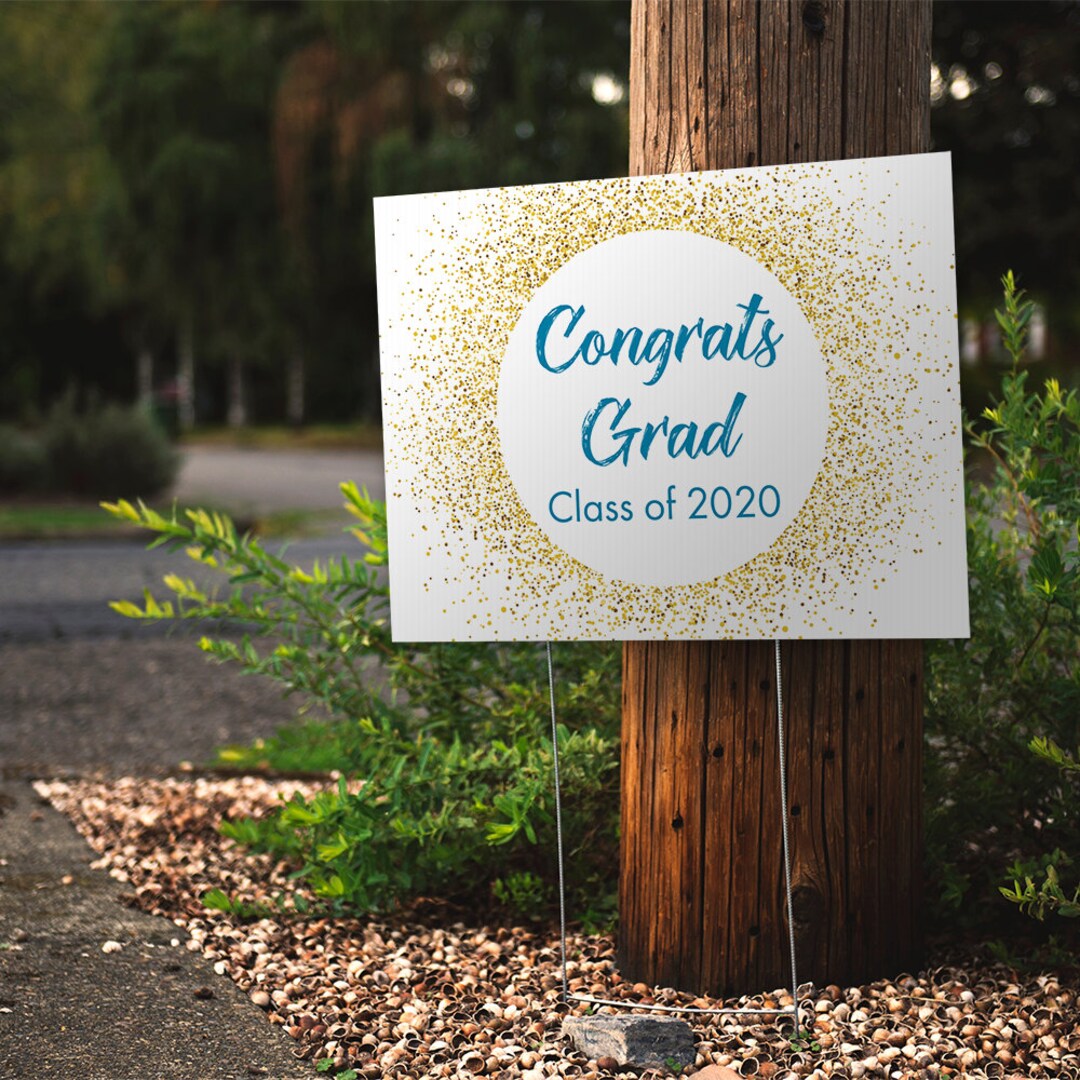 Congrats Grad Yard Sign: Gold Sparkle Graduation Party Decor (18x24) - Etsy