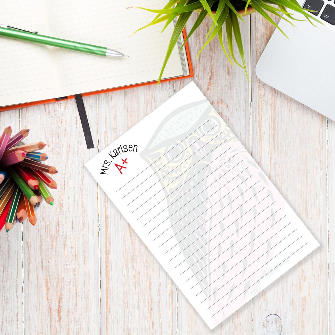 Owl, Teacher Notepads, Notes, Personalized Stationary, Custom Writing