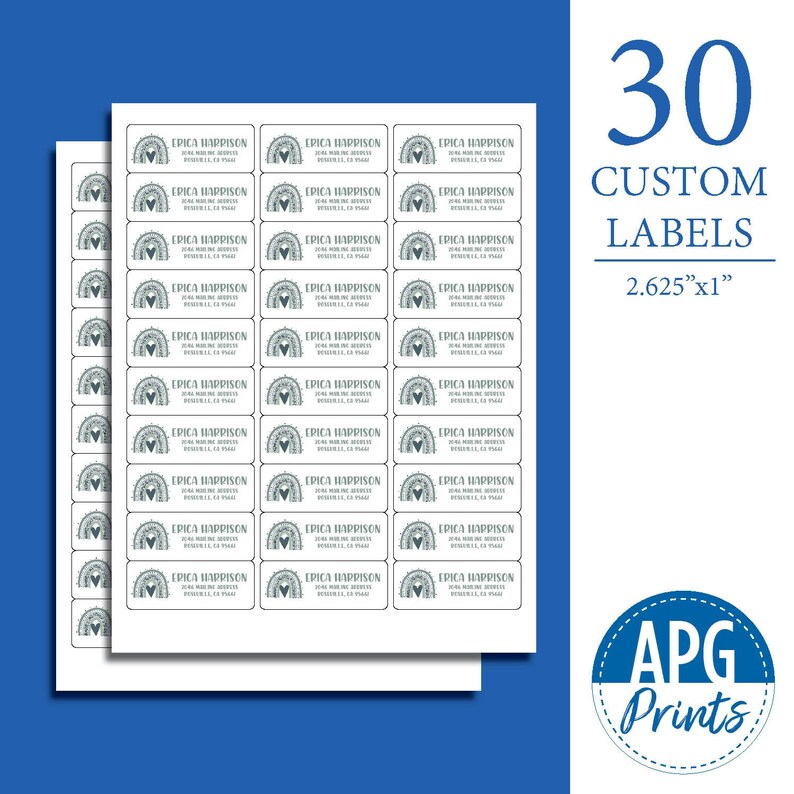Sheet of 30 Labels Blue Rainbow Custom Return Address Labels Personalized Stickers Ships in 1 Business Day!