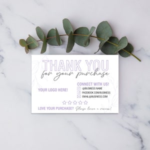 Custom Thank You Card | Purple | Personalized | Packaging Supplies | Small Business Owner | Physical Item | Minimal | Shipping