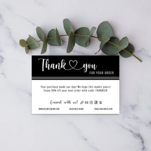 Custom Thank You Card | Black| Personalized | Packaging Supplies | Small Business Owner | Physical Item | Minimal | Shipping