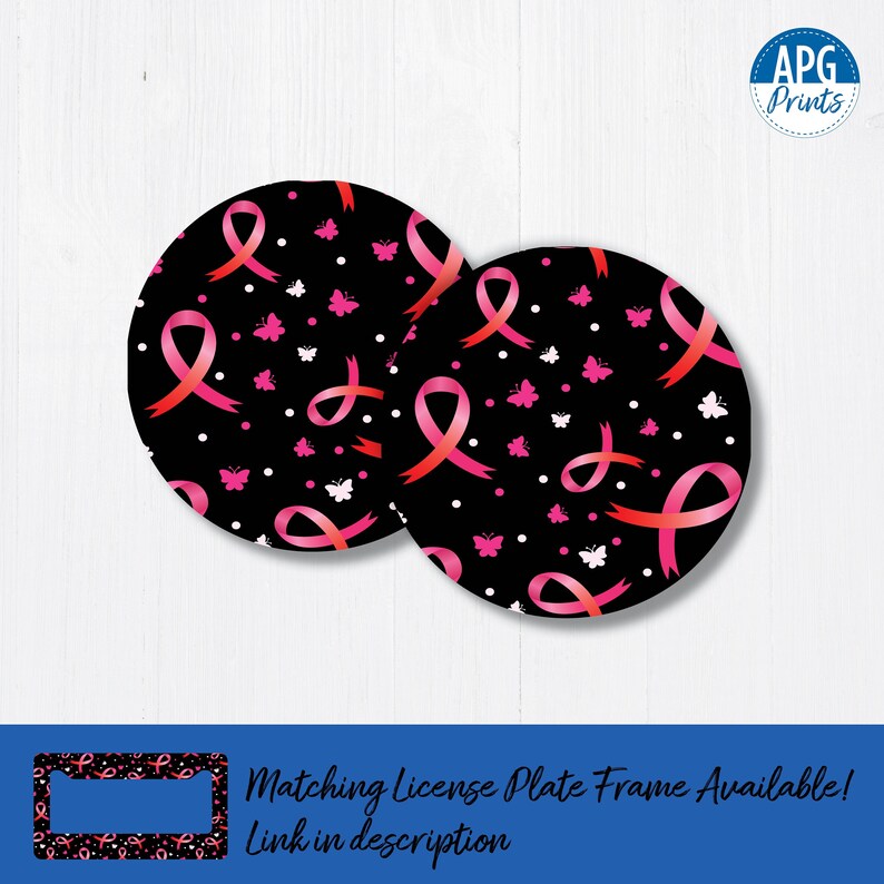 Breast Cancer Awareness Ribbon Car Coaster Set: Rubber Auto Accessories ...