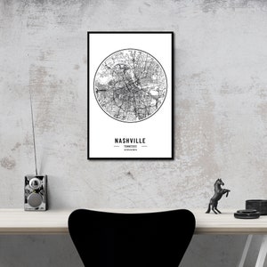Nashville Map Print | Poster Print | Travel Wall Decor | Circle Border