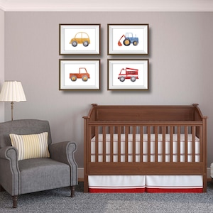 Set of 4 Car Nursery Prints | Baby Room Posters | Watercolor Prints | Nursery Decor | Boy Room