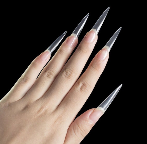 Xl Stiletto Half Cover Nail Tips 500pcs Clear Transparent C Etsy