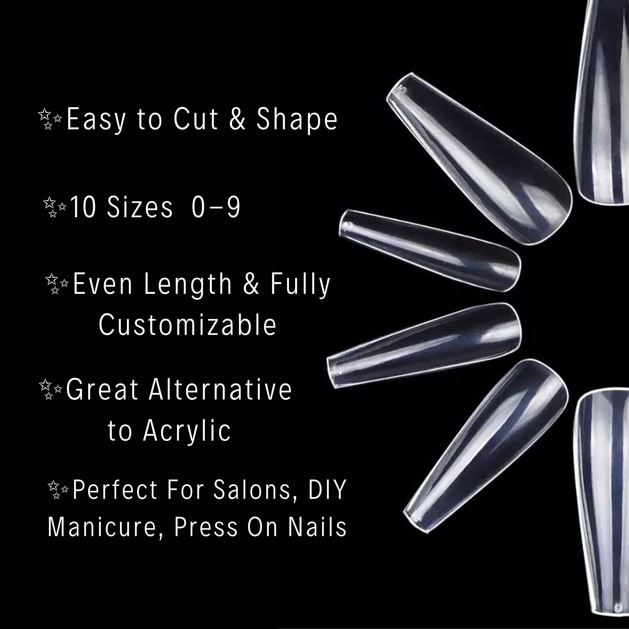 LONG COFFIN Full Cover Nail Tips Clear 500pcs Nail Tips for Etsy