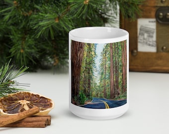 Redwood Highway White Glossy Mug