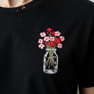 Hand Embroidered Flowers in Bottle Custom Embroidered Floral TShirt Women Embroidered Personalized Wildflower Shirt Gift for Flower Lovers
