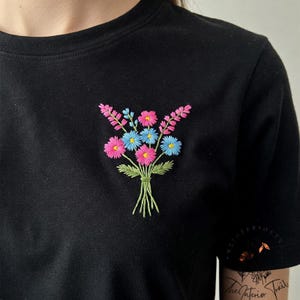 Hand Embroidered Flower Bouquet Custom Embroidered Floral TShirt Women Embroidered Personalized Wildflower Shirt Gift for Flower Lovers
