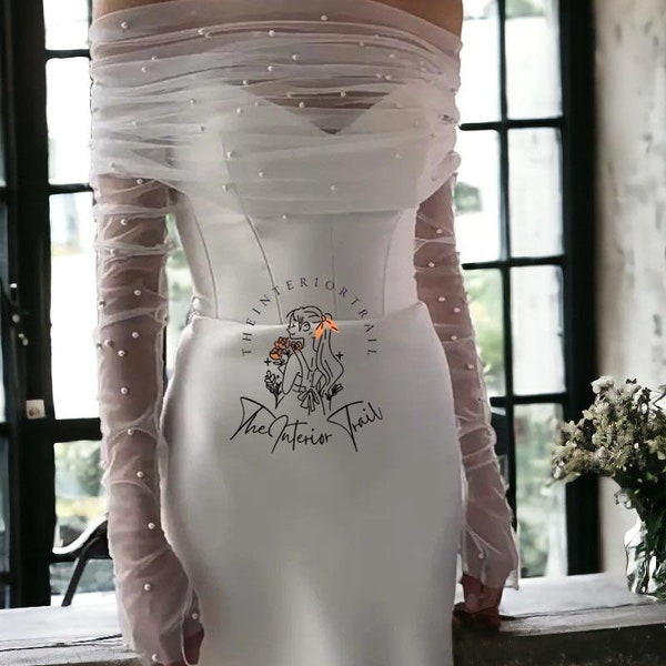 2024 White Color Off Shoulder Cover Up Tulle Elegant Tulle Wraps Gloves Pearls Beaded Women Wedding Bridal Scarf Accessories