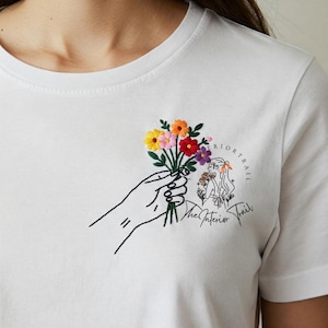 Hand Embroidered Flower Bouquet Custom Embroidered Floral TShirt Women Embroidered Personalized Wildflower Shirt Gift for Flower Lovers