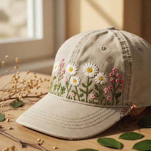 Custom Wildflower Hand Embroidered Baseball Cap Personalized Name Embroidery Hat Wash Cotton Hat Gift for Flower Lovers