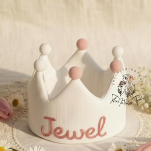 Name Hand Embroidered Birthday Baby Crown Embroidery Party Crown Custom Name Linen Crown Personalized Keepsake Gifts for First Birthday