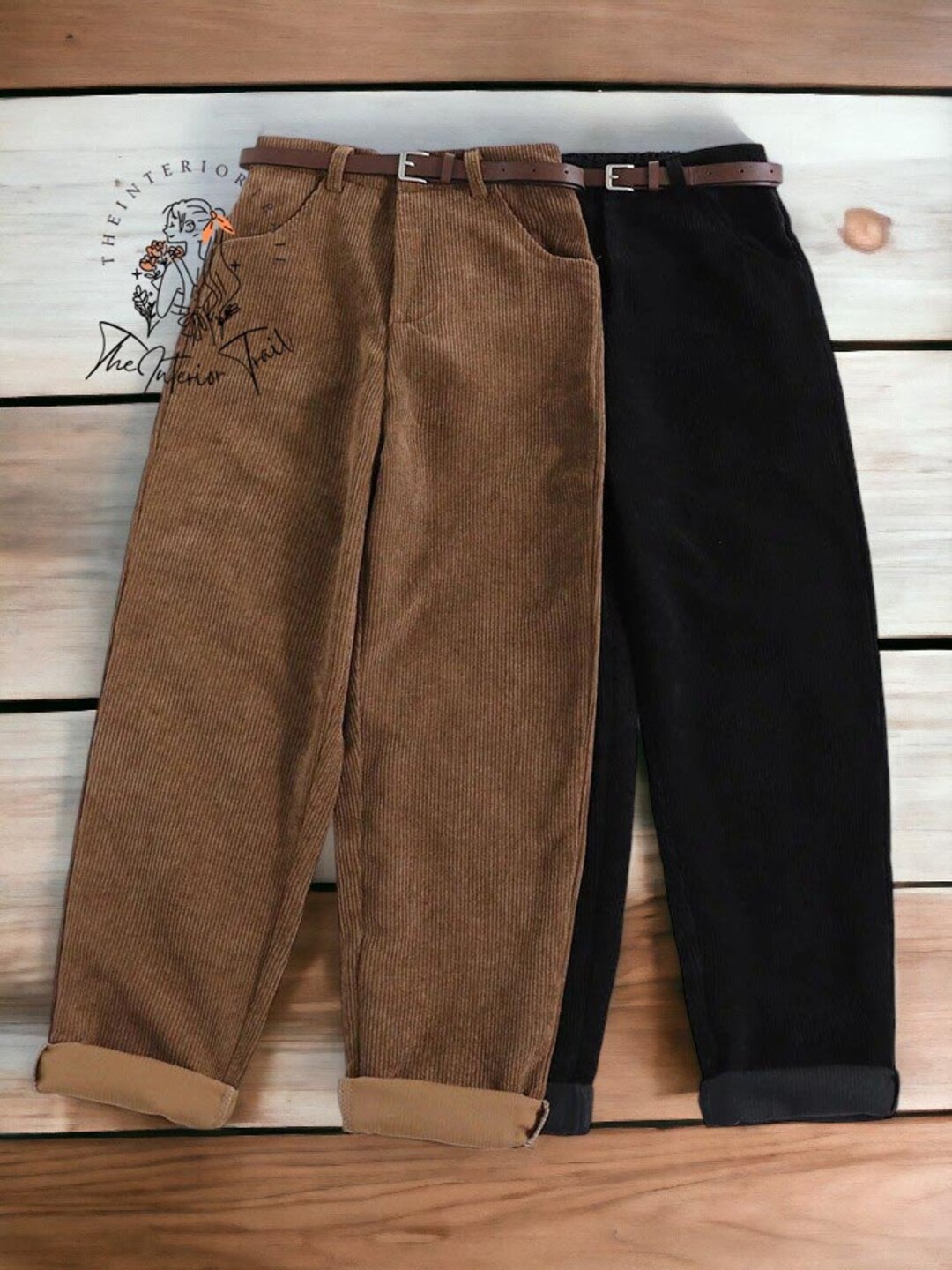 Black Coffee Color Women Spring Corduroy Pants High Waist Autumn Casual ...