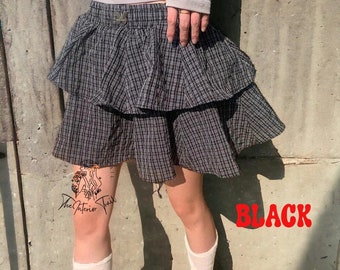 2 Style S-XL Size Plaid Skirt Women Mini Skirt Ruffle Layered Short Skirts Cute Streetwear Harajuku Preppy Skirt