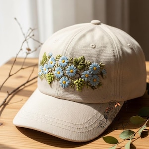 Custom Daisy and Grapes Hand Embroidered Baseball Cap Personalized Name Embroidery Hat Wash Cotton Hat Gift for Flower Lovers