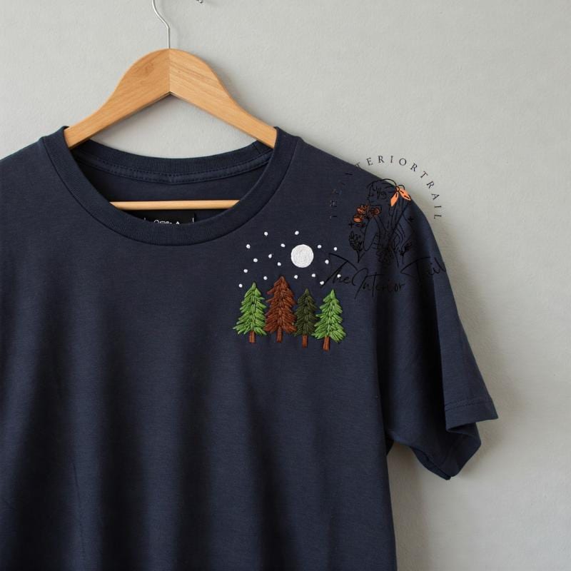 Hand Embroidered Spruce Trees Shirt Custom Embroidered Woodland TShirt Women Embroidered Personalized Forest Shirt Gift for Nature Lover