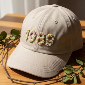 Custom  1989 Flower Hand Embroidered Baseball Cap Personalized Name Embroidery Hat Wash Cotton Hat Gift for Flower Lovers