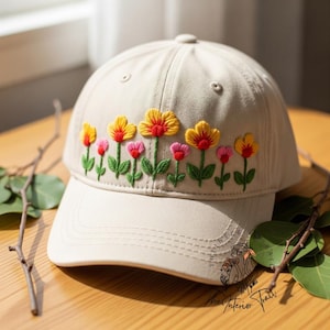 Custom Wildflower Hand Embroidered Baseball Cap Personalized Name Embroidery Hat Wash Cotton Hat Gift for Flower Lovers