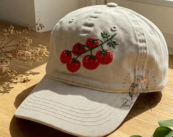 Custom Tomato Garden Hand Embroidered Baseball Cap Personalized Name Embroidery Hat Wash Cotton Hat Gift for Vegetable Lovers