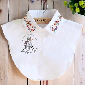 Ladies Women Cotton Detachable Lapel Shirt Fake Collar Floral Embroidered Black White Color False Blouse Neckwear Collar Clothes Accessories