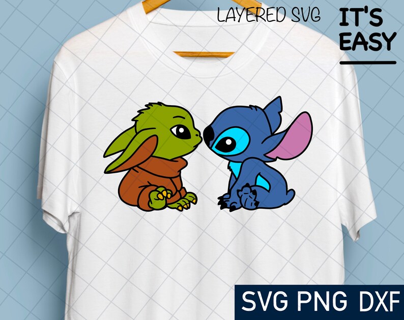 Download Baby Yoda and Stitch Kiss SVG Cricut Silhouette Clipart | Etsy