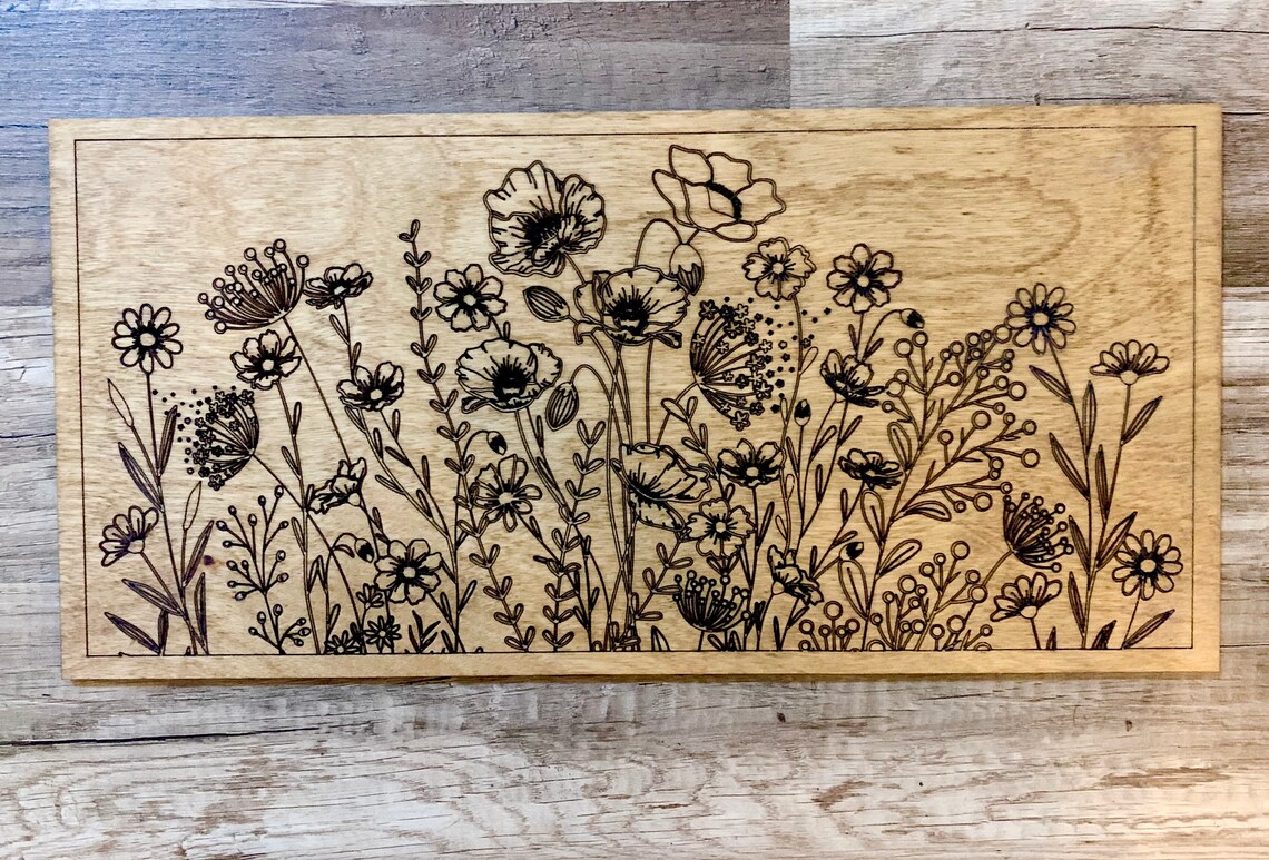 Engraved Floral Wood Sign - Etsy