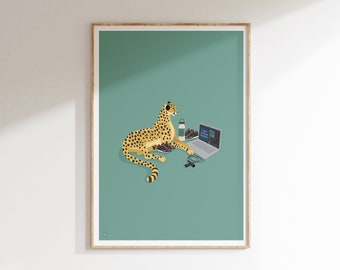 I SPOT A RUNNER Cute Cheetah Art Print Gift for Runner