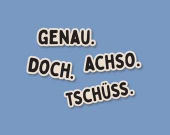 GERMAN PHRASE STICKERS - Genau - Doch - Achso - Tschüss - German Stickers - German Learner Gift - German Student - German Language Gift