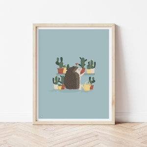 IGEL HORTICULTURE - Süßer Igel Kunstdruck - Geschenk für Freund - Gartenkunst - Sukkulenten Kunst - Kaktus Kunst - Kakteen Kunst - Zimmerpflanzen Kunst