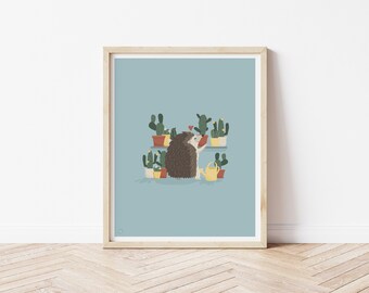 HEDGEHOG HORTICULTURE - Cute Hedgehog Art Print - Gift for Friend - Gardening Art - Succulent Art - Cactus Art - Cacti Art - Houseplant Art