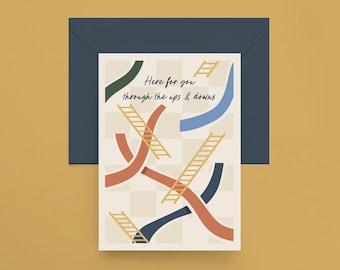 UPS & DOWNS - Sympathy Card - Chutes and Ladders - Nostalgia - Board Game - Grief - Breakup - Friend Card - Thinking of You - Cute - Unique