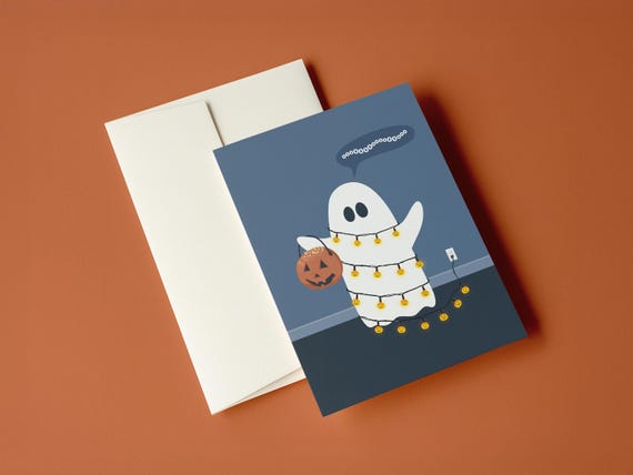 OooOOo - Cute Halloween Card - Halloween Ghost - Halloween Costume Card - Pumpkin String Lights - Kids Halloween Card - Funny Halloween Card