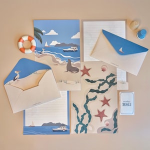 COSTA - Juego de escritura de cartas - Juego de cartas lindo - Juego de cartas kawaii - Regalo de papelería - Papelería náutica - Juego de playa - Papelería de velero